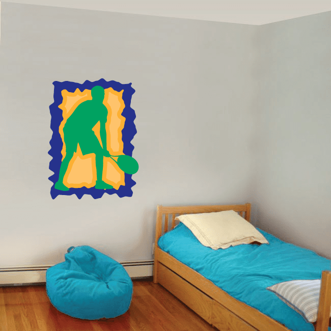 Tennis wall decal sticker with colorful square border and tennis ball graphic