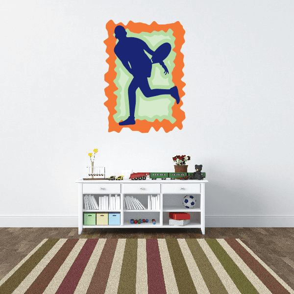 Tennis wall decal vinyl sticker with green and navy tennis player silhouette
