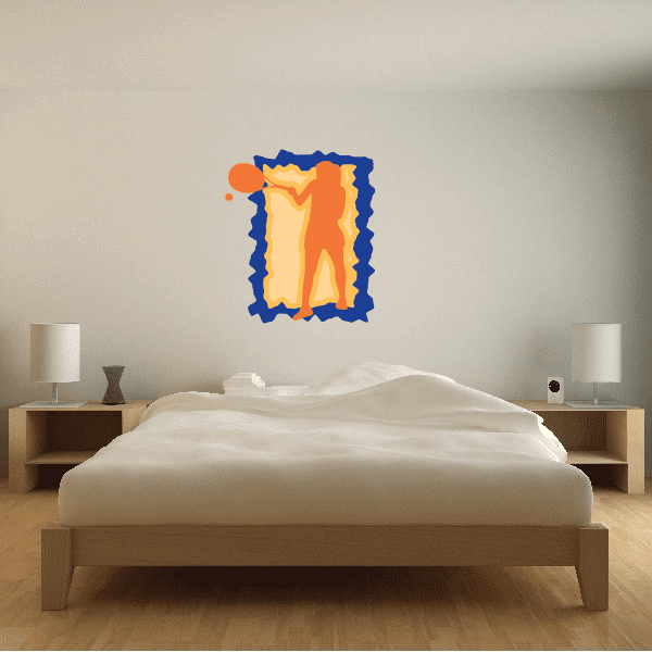 Tennis wall decal vinyl sticker with orange and blue racket and ball