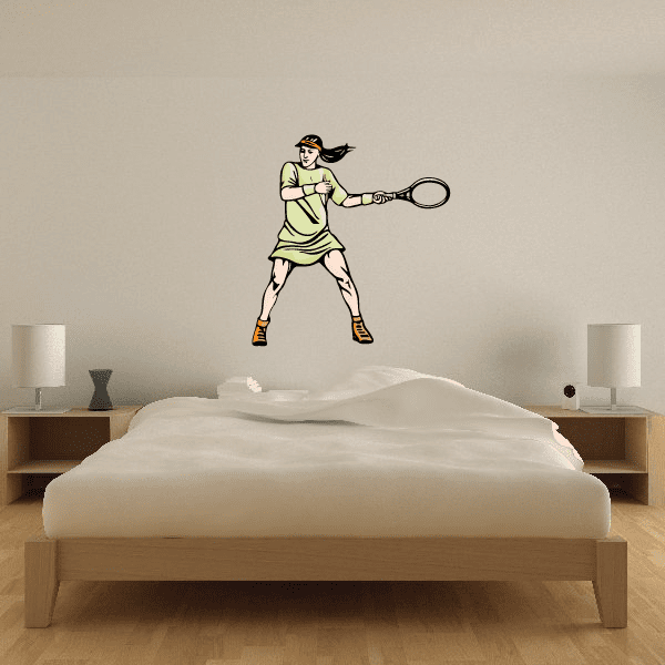 Tennis wall decal sticker featuring cartoon tennis player holding racket
