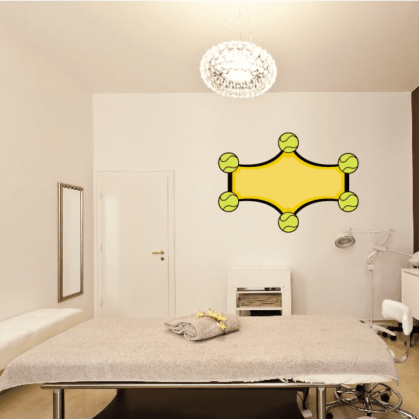 Tennis-themed vinyl wall decal sticker, yellow with green outline nodes