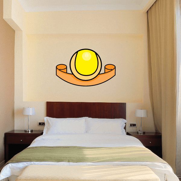 Tennis ball wall decal vinyl sticker, yellow with orange outline