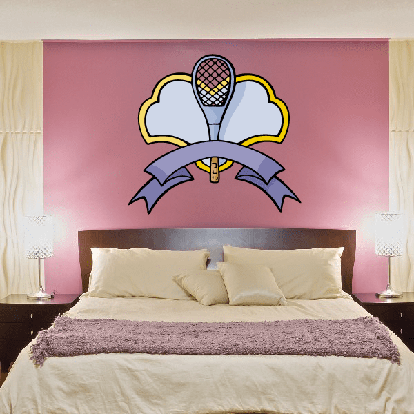 Tennis wall decal with tennis racket and ball graphic