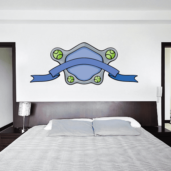Tennis wall decal vinyl sticker with crossed rackets and green tennis balls