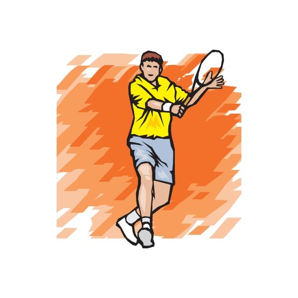 Tennis wall sticker of a male player in yellow jacket and blue shorts with racket