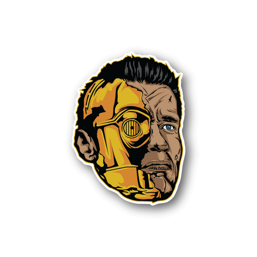 Vinyl character face sticker with yellow and black portrait, circular outline