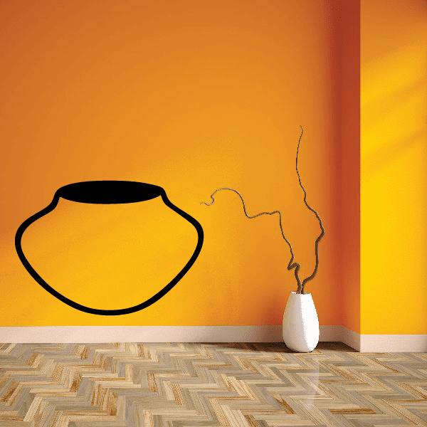 Terra cotta pot decal: black outline pot with curled plant stem