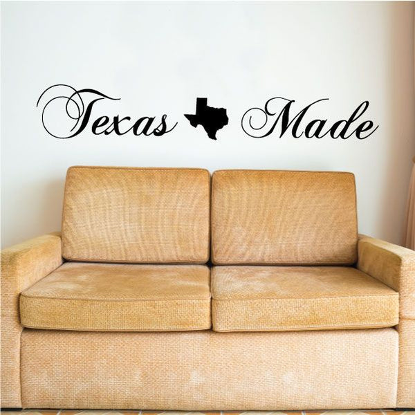 Texas Made wall decal with Texas map silhouette between the words