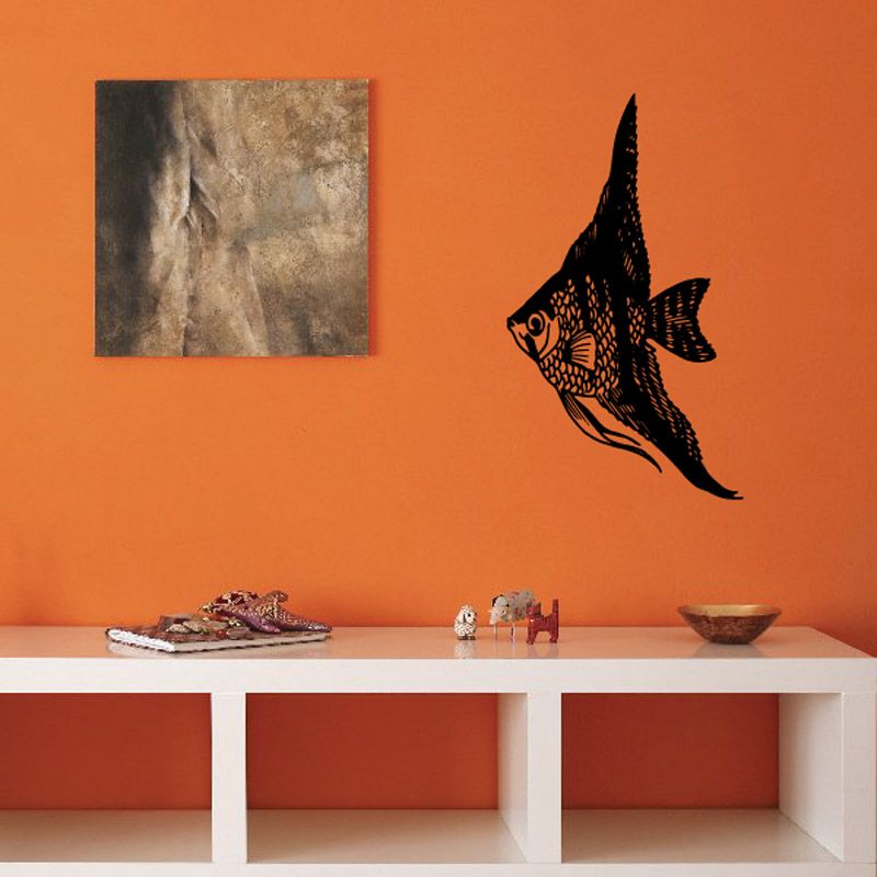 Textured angel fish wall decal, black etched design