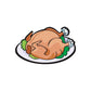 Thanksgiving dressed turkey sticker, cartoon turkey with green garnish and white trim