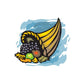 Thanksgiving fall sticker of black and yellow bird with dotted body and multicolor eye