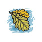 Fall leaves sticker with yellow leaves and black outline on light blue splash