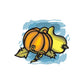 Cartoon pumpkin squash sticker with curled stem