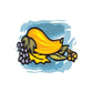 Thanksgiving squash and grapes sticker with yellow bird and grape cluster illustration