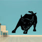Charging bull wall decal, black silhouette with white outline and charging pose