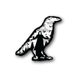 Crow vinyl sticker, black-and-white speckled design