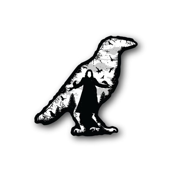 Crow vinyl sticker, black-and-white speckled design