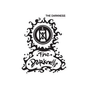 Graffiti-style wall decal, black circular band and “The Darkness” lettering