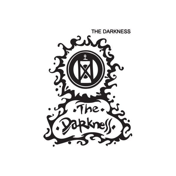 Graffiti-style wall decal, black circular band and “The Darkness” lettering