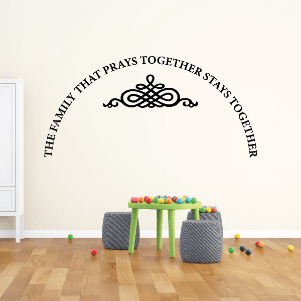 Arched wall decal with black prayer text and heart-like ornament above