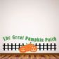 Pumpkin patch fence decal with black picket fence, orange pumpkins, and Great Pumpkin Patch text