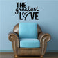 Valentine love wall decal text: "The greatest LOVE" with heart icon in black