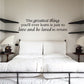 Wall decal with cursive love quote: 'Just to love and be loved in return'