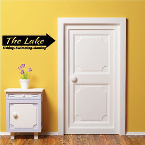 Lake wall decal with arrow and script text The Lake