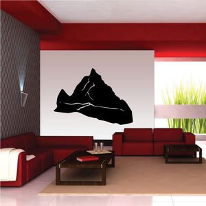 Mountain silhouette wall decal with black peak shape on light rectangular panel
