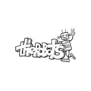 Graffiti robot wall decal with large tag letters and outlined robot