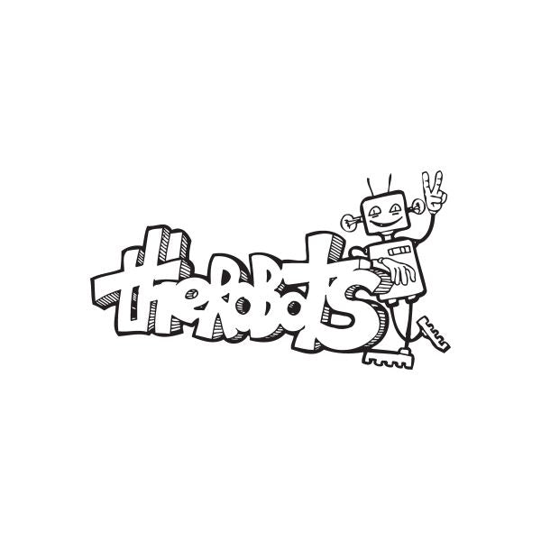 Graffiti robot wall decal with large tag letters and outlined robot