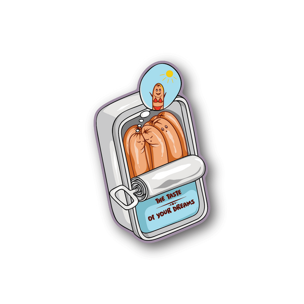 Vinyl sticker featuring cartoon face in a drawer with “The Taste of Your Dreams”