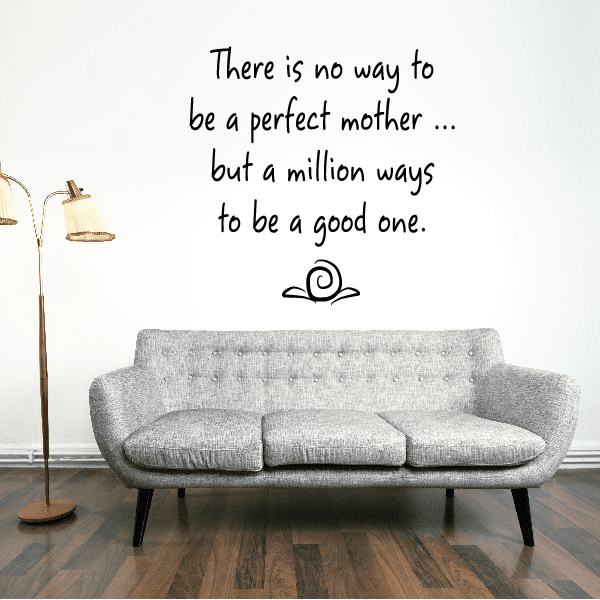 Wall decal with mother quote and small heart swirl icon, dark lettering.