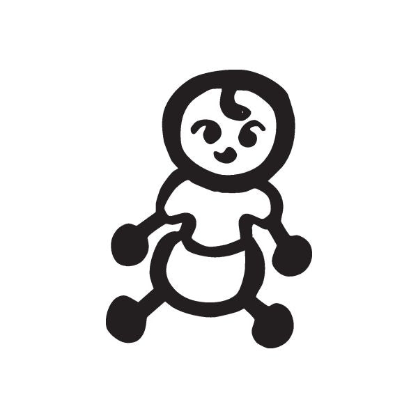 Thick bald baby decal sticker, black and white cartoon baby with bald head and waving hands