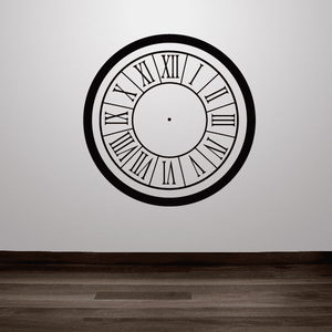 Roman numeral clock face wall decal, thick black border and numeral ring