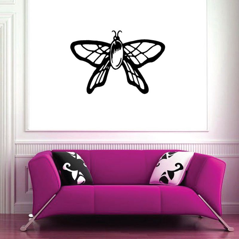 Black moth wall decal with thick outline wings and antenna details