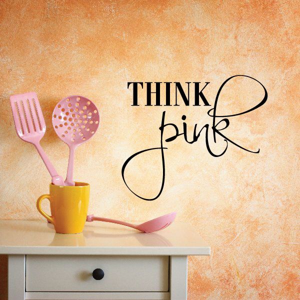 Wall decal reading THINK pink with heart outline