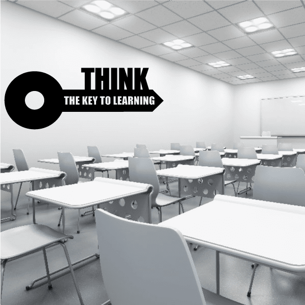 Learning decal with black circular key icon and text: “THINK THE KEY TO LEARNING”