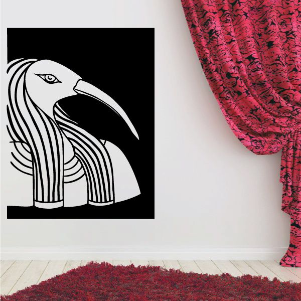 Egyptian-style vinyl wall decal of Thoth, black and white falcon-headed figure
