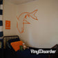 Orange thrashing shark decal with sharp fins and detailed tail outline