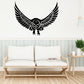 Black threatening hawk wall decal with wings spread and owl-like eyes