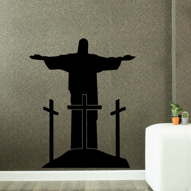 Image of Three Crosses and Christ the Redeemer Decal