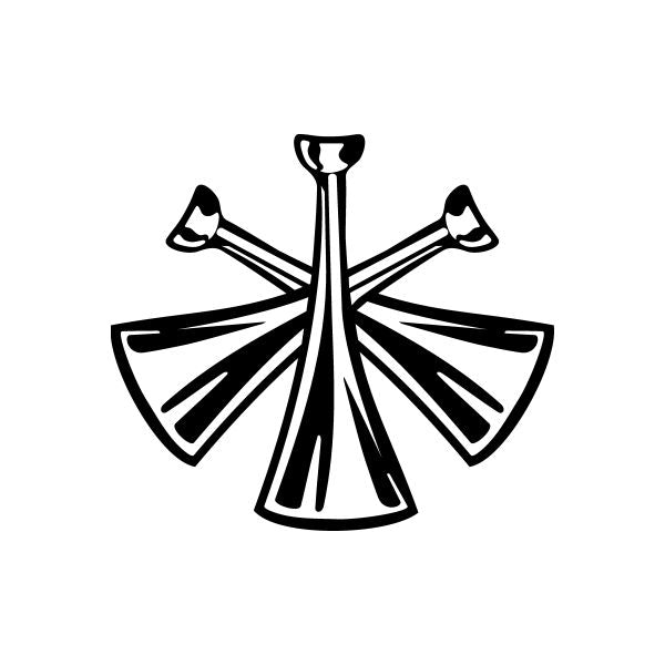 Three firemen horns decal with three trumpet-like horns in black