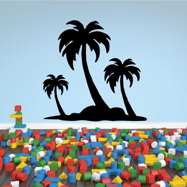 Three black palm tree wall decal with sand base, vinyl sticker set of 3