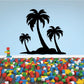 Three black palm tree wall decal with sand base, vinyl sticker set of 3