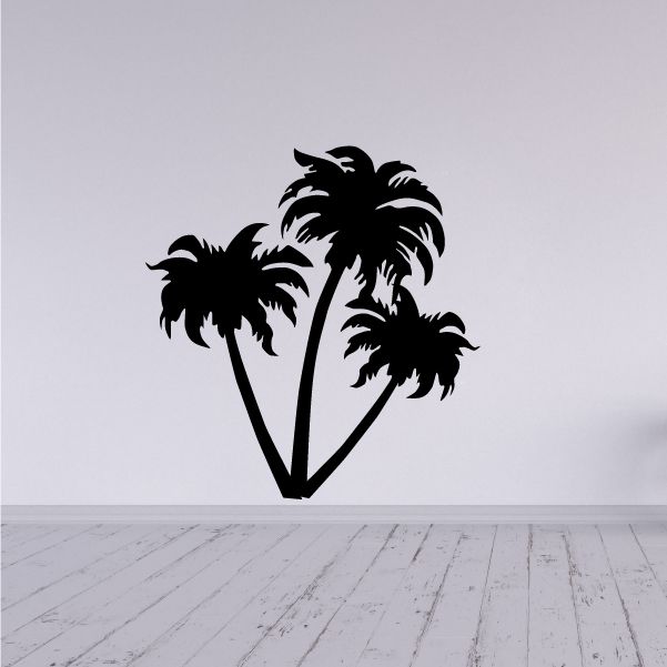 Three palm tree decal in black, with three silhouetted palms and curved trunks