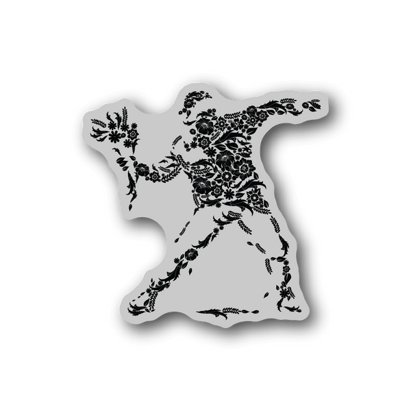Vinyl sticker with white backing and black floral silhouette thrower