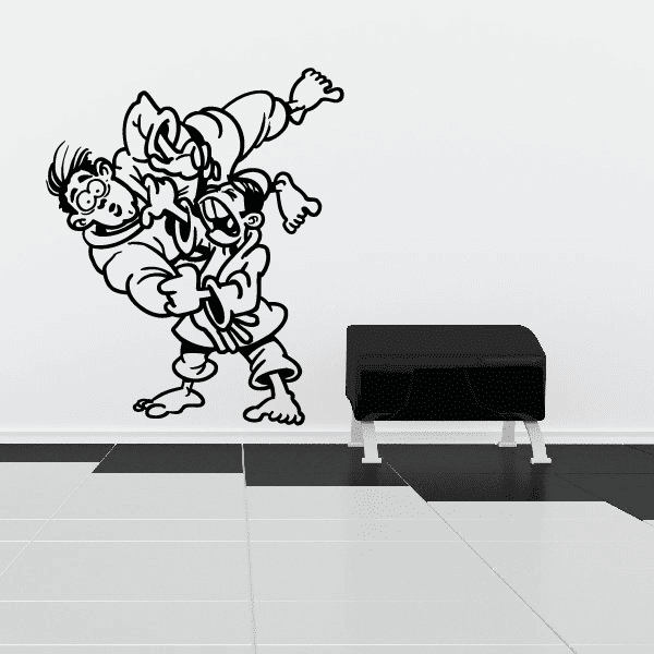 Kung fu throwing cartoon wall decal, black outline fighter with outstretched arms