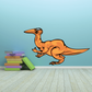 Orange dinosaur sticker with raised foreclaw, black details