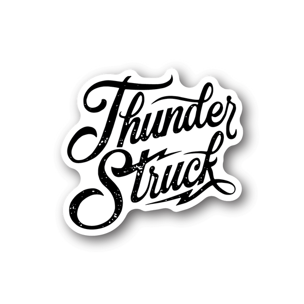 Thunder Struck vinyl sticker with bold white script lettering
